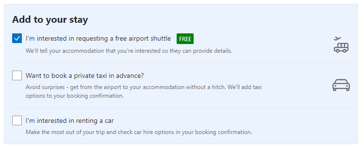 Airport Shuttle Request on Booking.com